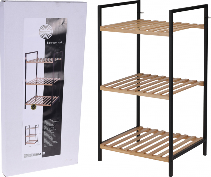 Raft de Depozitare cu 3 Nivele, Cadru Metalic și Bambus, Design Modern [2]