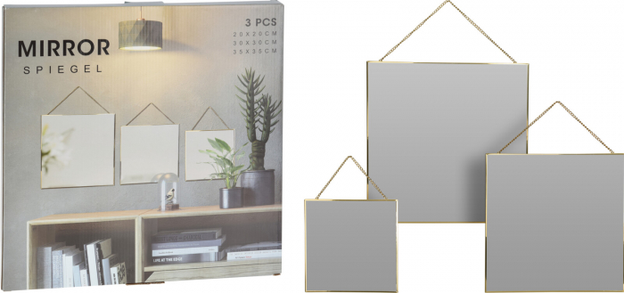 Set Oglinzi Decorative de Perete, 3 Dimensiuni, Ramă Aurie [2]