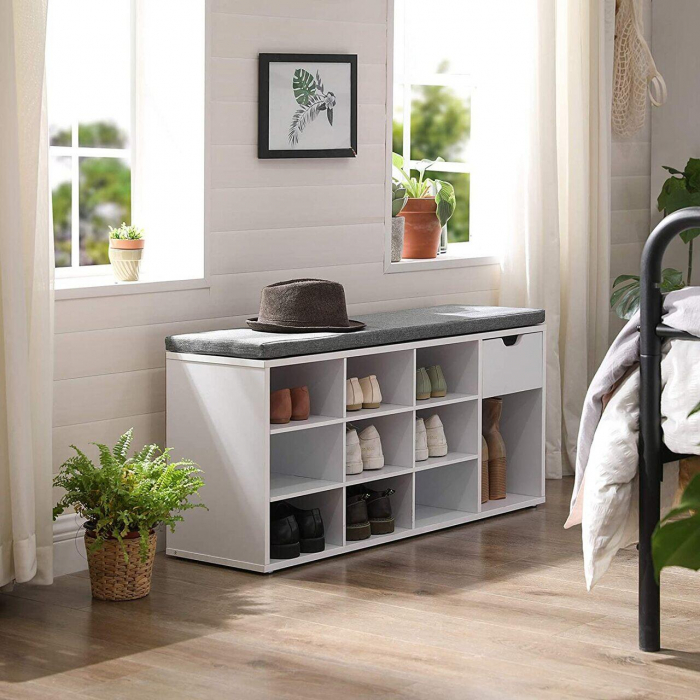 BANCA DEPOZITARE INCALTAMINTE, PANTOFAR PENTRU HOL, VASAGLE, PAL, 10 RAFTURI, 1 SERTAR, ALB, 104X30X48 CM [2]