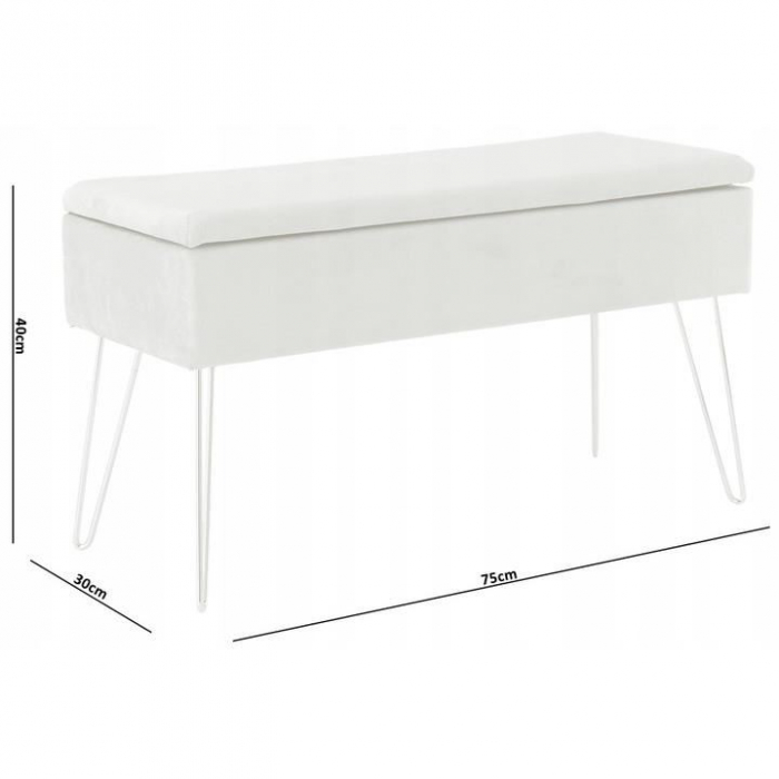 BANCA PENTRU DORMITOR CU SPATIU DE DEPOZITARE, PICIOARE METAL, CATIFEA, ROZ, 75X30X40 CM [2]