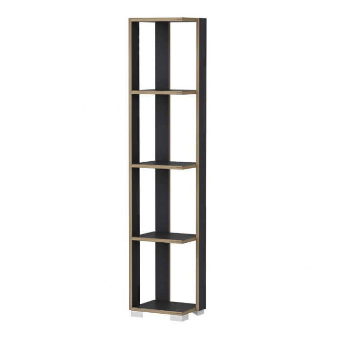 BIBLIOTECA, PAL MELAMINAT, 4 RAFTURI, ANTRACIT SI NATUR, 34X26X153 CM, NARROW, MINAR [3]