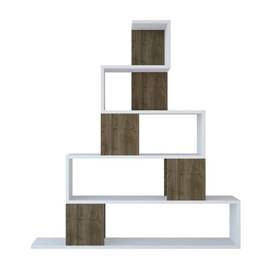 BIBLIOTECA, PAL MELAMINAT, ALB SI NATUR, 120X22X130 CM, PYRAMID, MINAR [1]