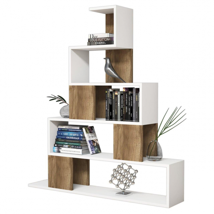 BIBLIOTECA, PAL MELAMINAT, ALB SI NATUR, 120X22X130 CM, PYRAMID, MINAR [3]