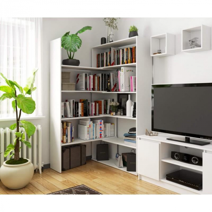 BIBLIOTECA, PLACA LAMINATA, 2 MODULE, 2X5 RAFTURI, ALB, 182 CM, TWIST [2]
