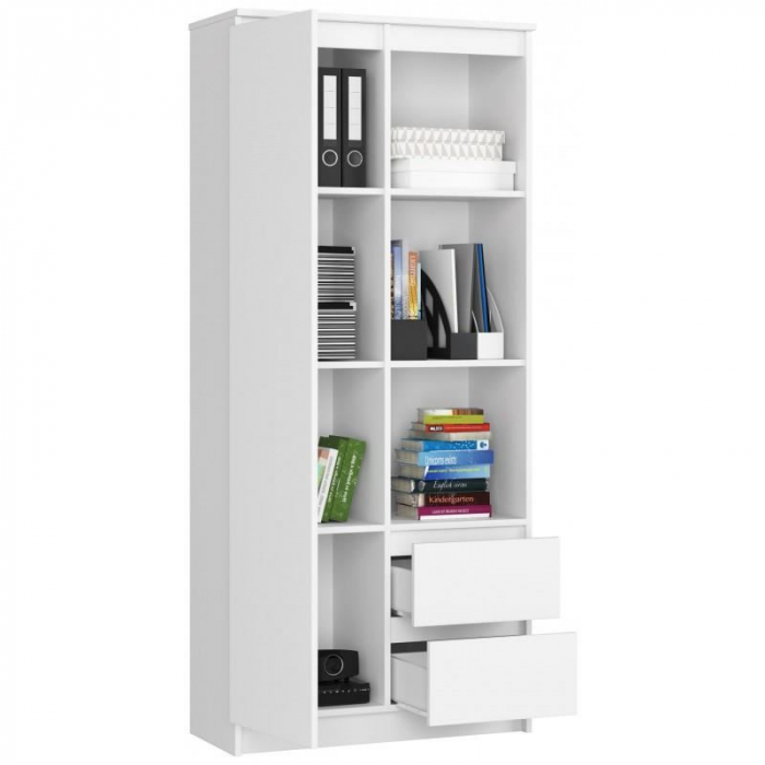 BIBLIOTECA, PLACA LAMINATA, 2 SERTARE, 7 RAFTURI, ALB, 80X35X180 CM  [4]