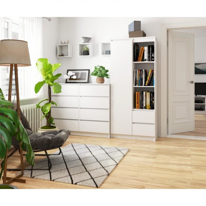 BIBLIOTECA, PLACA LAMINATA, 2 SERTARE, 7 RAFTURI, ALB, 80X35X180 CM  [2]