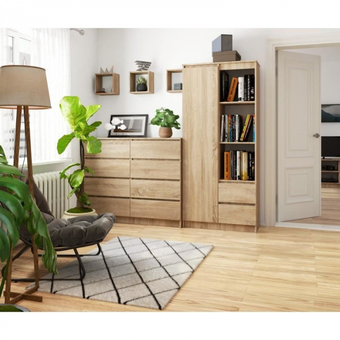 BIBLIOTECA, PLACA LAMINATA, 2 SERTARE, 7 RAFTURI, STEJAR, 80X35X180 CM [2]