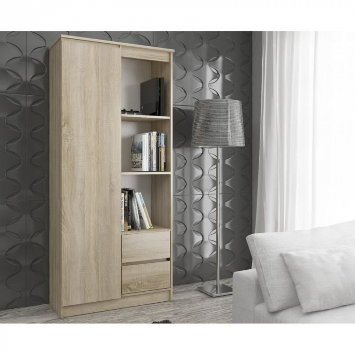 BIBLIOTECA, PLACA LAMINATA, 2 SERTARE, 7 RAFTURI, STEJAR, 80X35X180 CM [3]