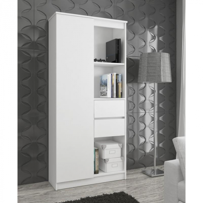 BIBLIOTECA, PLACA LAMINATA, 2 SERTARE LA MIJLOC, 7 RAFTURI, 1 USA, ALB, 80X35X180 CM  [3]