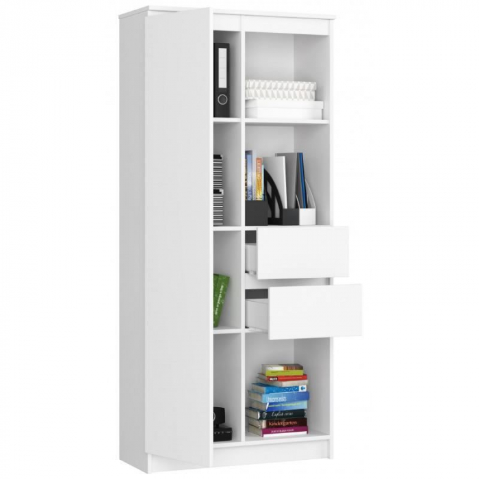 BIBLIOTECA, PLACA LAMINATA, 2 SERTARE LA MIJLOC, 7 RAFTURI, 1 USA, ALB, 80X35X180 CM  [4]