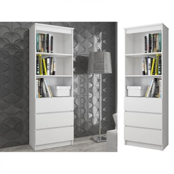 BIBLIOTECA, PLACA LAMINATA, 3 SERTARE, 3 RAFTURI, ALB, 60X35X180 CM [3]