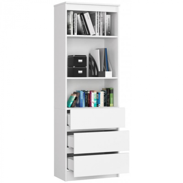 BIBLIOTECA, PLACA LAMINATA, 3 SERTARE, 3 RAFTURI, ALB, 60X35X180 CM [4]