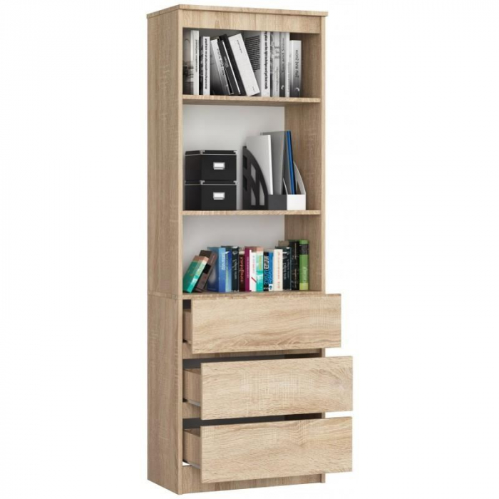 BIBLIOTECA, PLACA LAMINATA, 3 SERTARE, 3 RAFTURI, STEJAR, 60X35X180 CM [4]