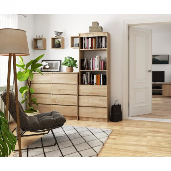 BIBLIOTECA, PLACA LAMINATA, 3 SERTARE, 3 RAFTURI, STEJAR, 60X35X180 CM [2]