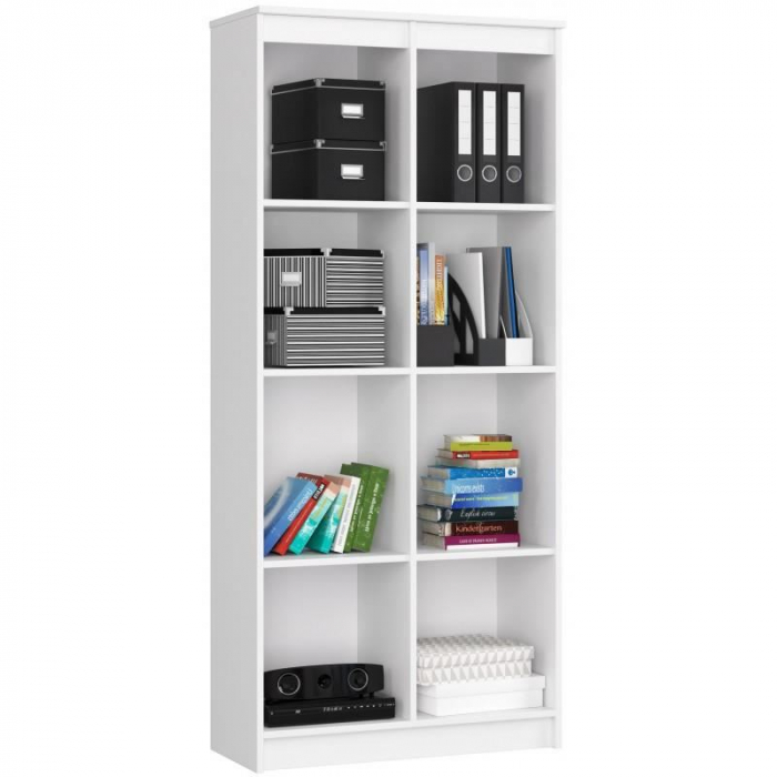 BIBLIOTECA, PLACA LAMINATA, 8 RAFTURI, 1 USA, ALB, 80X35X180 CM [4]