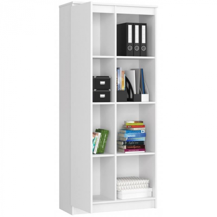BIBLIOTECA, PLACA LAMINATA, 8 RAFTURI, 1 USA, ALB, 80X35X180 CM [6]