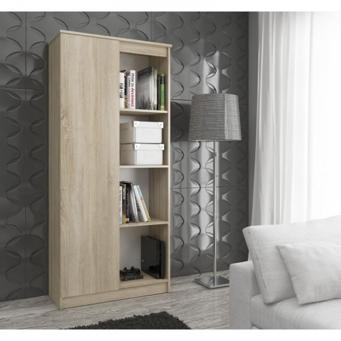 BIBLIOTECA, PLACA LAMINATA, 8 RAFTURI, 1 USA, STEJAR, 80X35X180 CM [3]