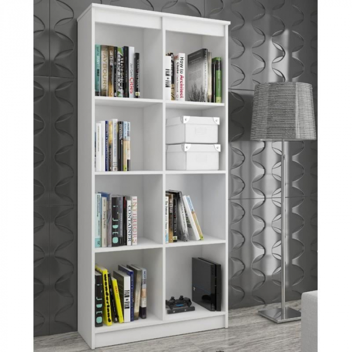 BIBLIOTECA, PLACA LAMINATA, 8 RAFTURI, ALB, 80X35X180 CM [3]