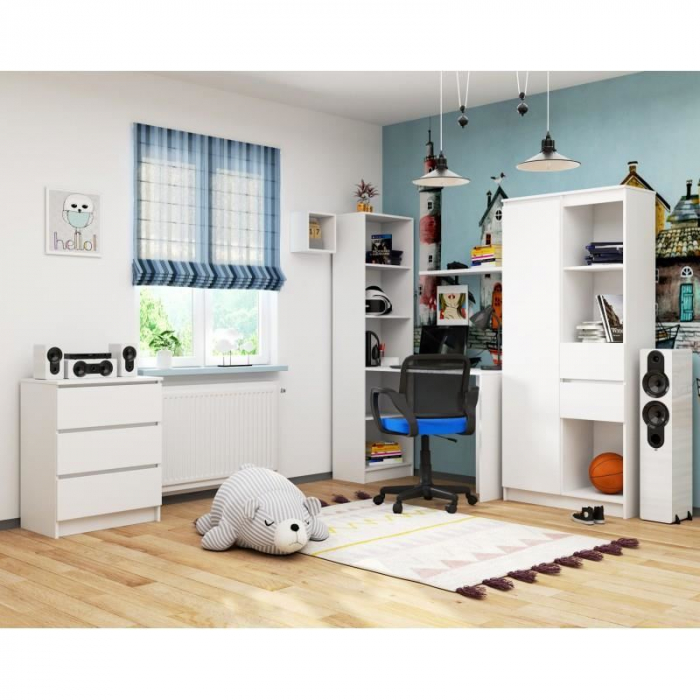 BIROU CALCULATOR CU BIBLIOTECA, PLACA LAMINATA, 5 RAFTURI, ALB, 125X50X180 CM, SMART [2]