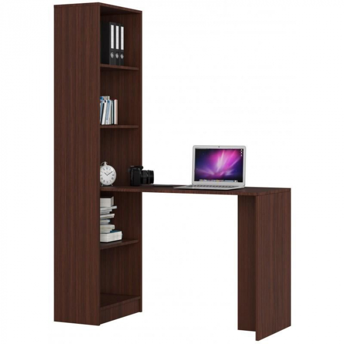 BIROU CALCULATOR CU BIBLIOTECA, PLACA LAMINATA, 5 RAFTURI, WENGE, 125X50X180 CM, SMART [4]