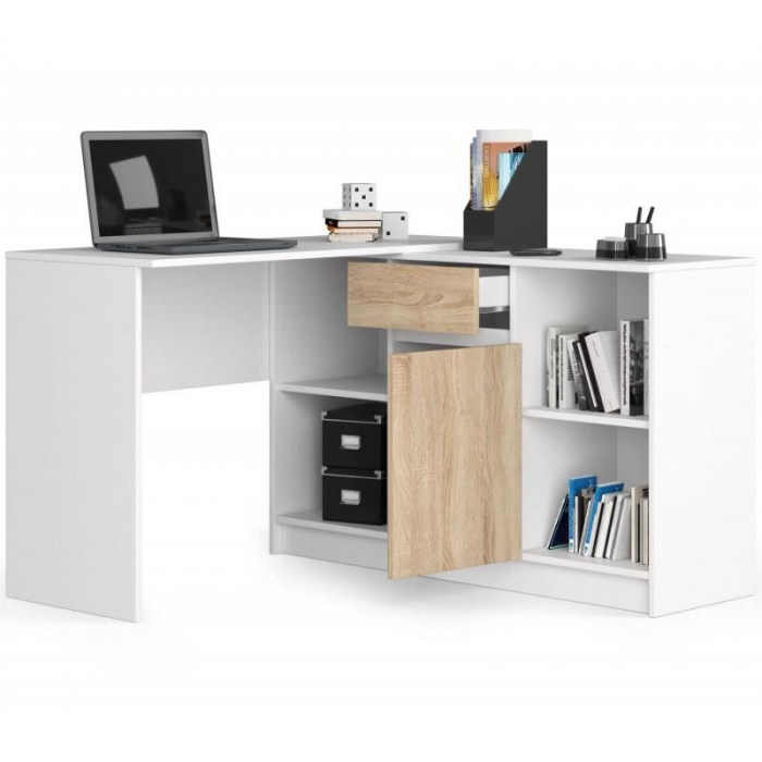 BIROU CALCULATOR PE COLT, PLACA LAMINATA, 1 SERTAR, 6 RAFTURI, ALB SI STEJAR, 120X126X79/77 CM [3]