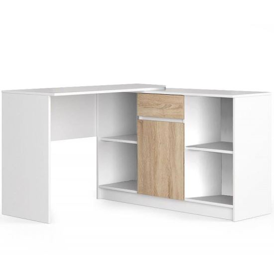 BIROU CALCULATOR PE COLT, PLACA LAMINATA, 1 SERTAR, 6 RAFTURI, ALB SI STEJAR, 120X126X79/77 CM [1]