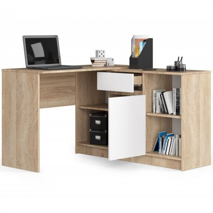 BIROU CALCULATOR PE COLT, PLACA LAMINATA, 1 SERTAR, 6 RAFTURI, STEJAR SI ALB, 120X126X79/77 CM [3]