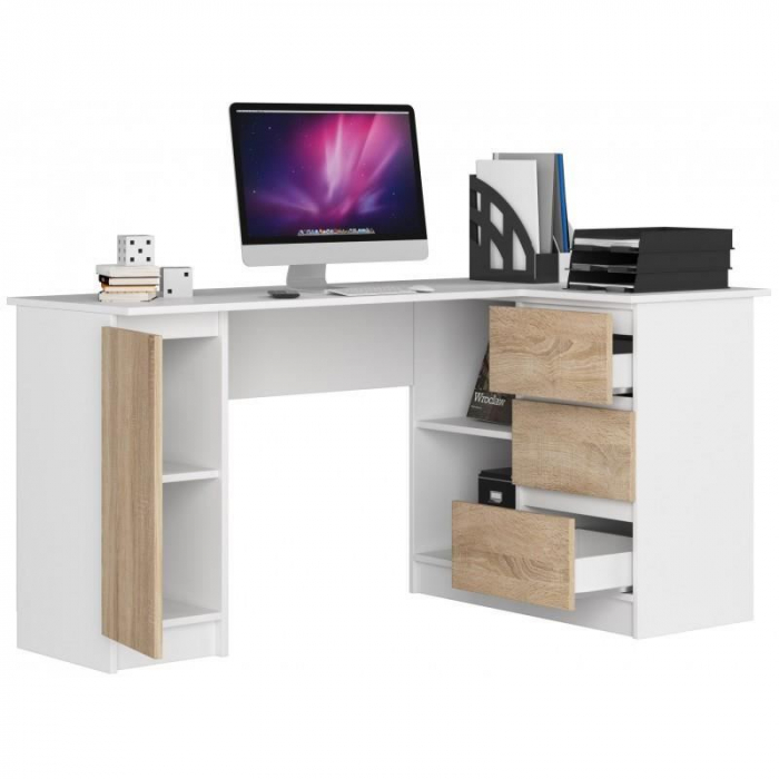 BIROU CALCULATOR PE COLT, PLACA LAMINATA, 3 SERTARE, 4 RAFTURI, ALB SI STEJAR, 155X85X77 CM [3]