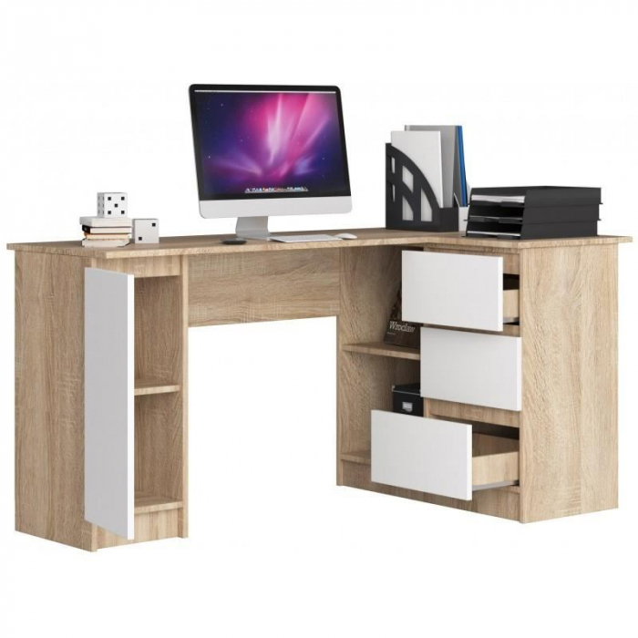 BIROU CALCULATOR PE COLT, PLACA LAMINATA, 3 SERTARE, 4 RAFTURI, STEJAR SI ALB, 155X85X77 CM [3]