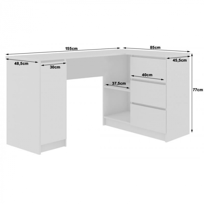 BIROU CALCULATOR PE COLT, PLACA LAMINATA, 3 SERTARE, 4 RAFTURI, STEJAR SI ALB, 155X85X77 CM [2]