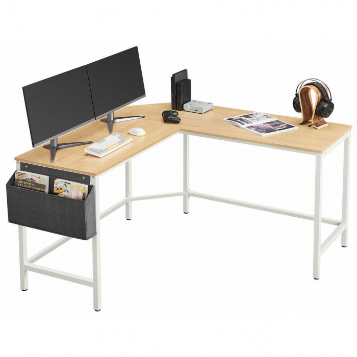 BIROU CALCULATOR PE COLT, VASAGLE, PAL SI OTEL, BUZUNAR LATERAL, NATUR, MAX 50 KG, 135X135X76 CM [2]