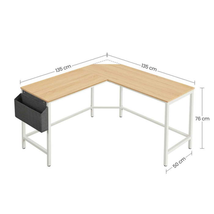 BIROU CALCULATOR PE COLT, VASAGLE, PAL SI OTEL, BUZUNAR LATERAL, NATUR, MAX 50 KG, 135X135X76 CM [9]