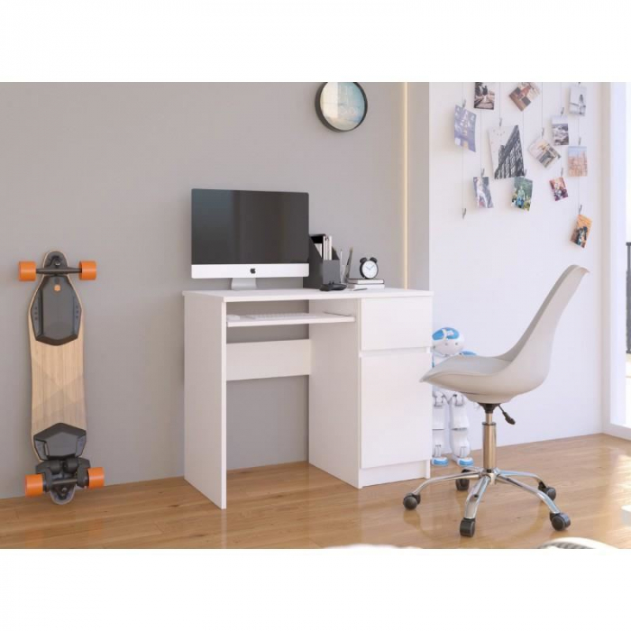 BIROU CALCULATOR, PLACA LAMINATA, 1 SERTAR, 3 RAFTURI, ALB, 90X50X77 CM, PIXEL [3]