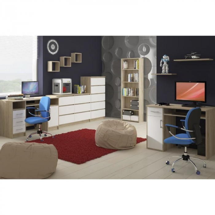 BIROU CALCULATOR, PLACA LAMINATA, 1 SERTAR, 3 RAFTURI, STEJAR SI ALB, 90X50X74 CM [3]