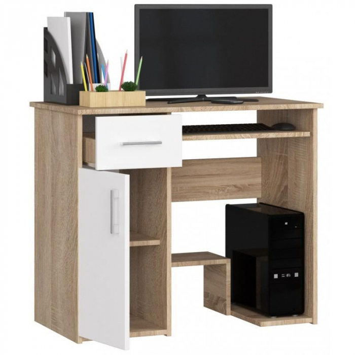 BIROU CALCULATOR, PLACA LAMINATA, 1 SERTAR, 3 RAFTURI, STEJAR SI ALB, 90X50X74 CM [5]