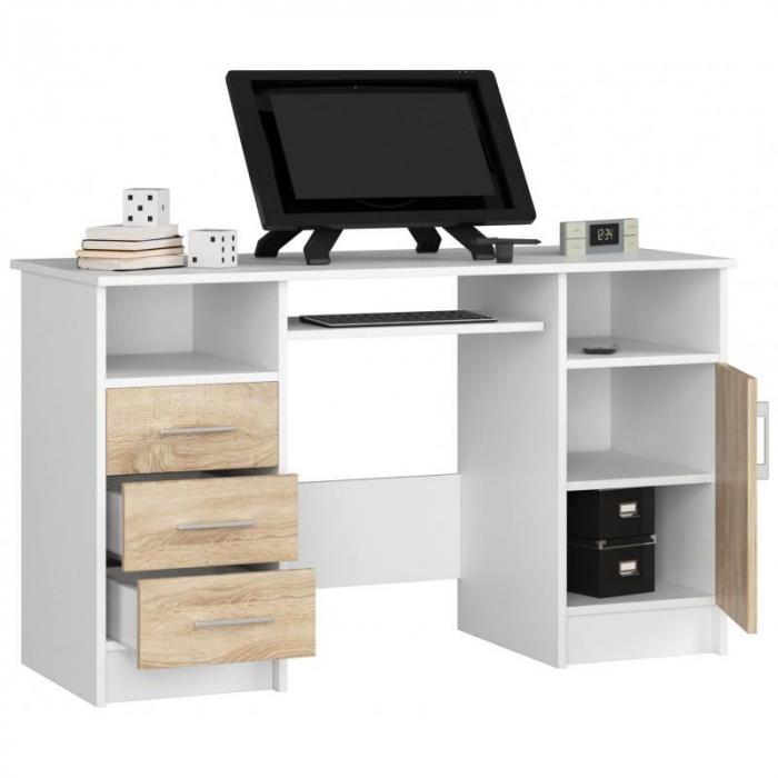 BIROU CALCULATOR, PLACA LAMINATA, 3 SERTARE, 5 RAFTURI, ALB SI STEJAR, 124X52X74 CM, ANA [2]