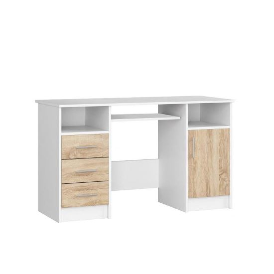 BIROU CALCULATOR, PLACA LAMINATA, 3 SERTARE, 5 RAFTURI, ALB SI STEJAR, 124X52X74 CM, ANA [1]