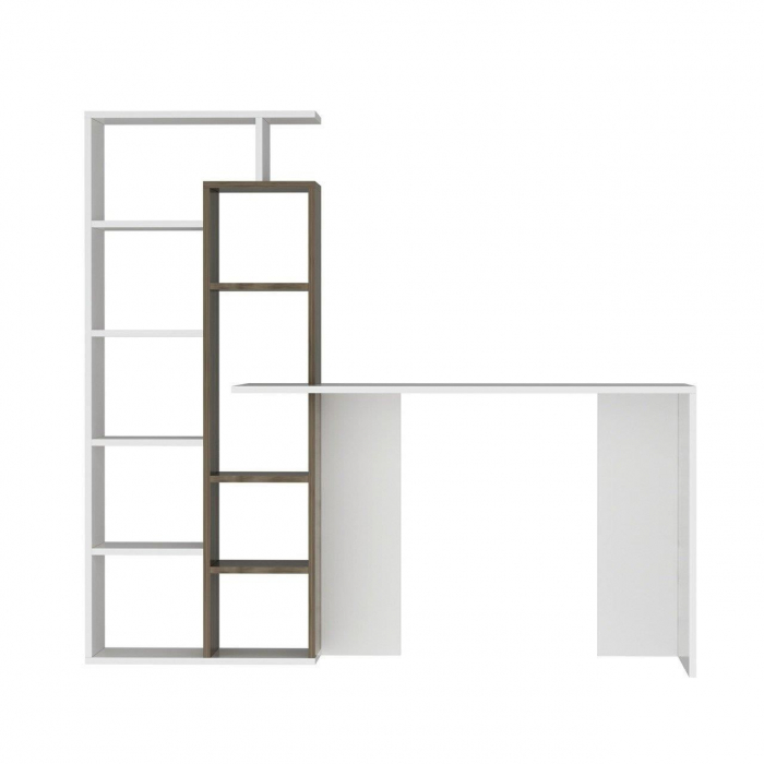 BIROU CU BIBLIOTECA, PAL MELAMINAT, 10 RAFTURI, ALB SI MARO, 162X60X148 CM, POLY, MINAR [6]