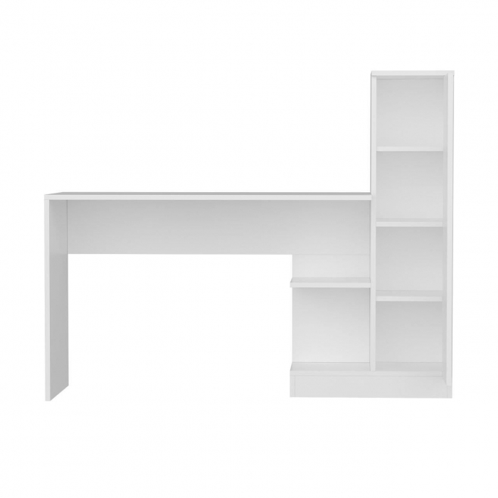 BIROU CU BIBLIOTECA, PAL MELAMINAT, 6 RAFTURI, ALB, 148X45X120 CM, MATILDA, MINAR [4]