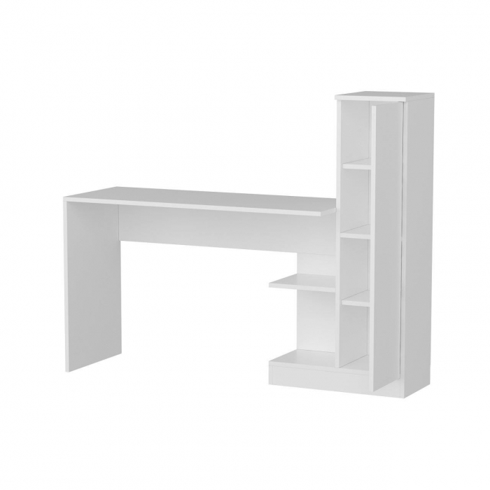 BIROU CU BIBLIOTECA, PAL MELAMINAT, 6 RAFTURI, ALB, 148X45X120 CM, MATILDA, MINAR [3]