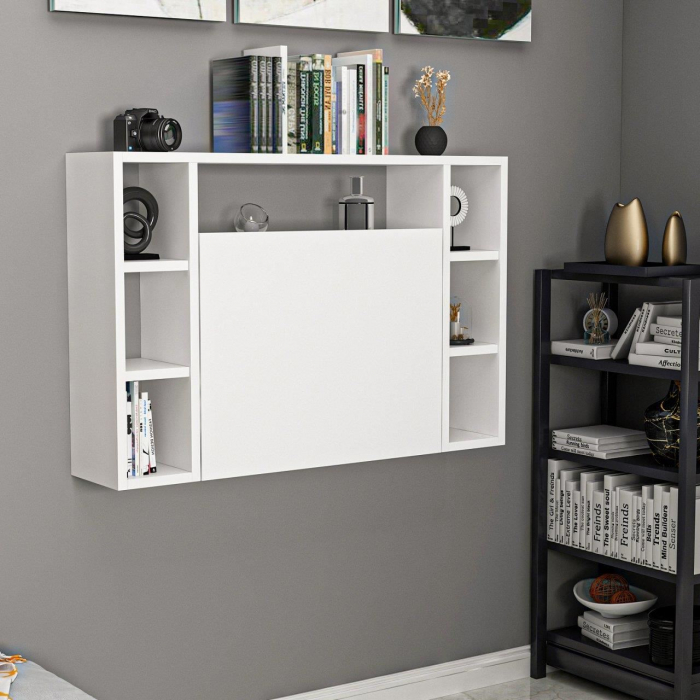 BIROU CU BIBLIOTECA, PLIABIL, SUSPENDAT, PAL MELAMINAT, 7 RAFTURI, ALB, 90X20X60 CM, OMEGA, MINAR [6]