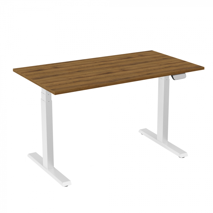 BIROU ERGONOMIC REGLABIL CU 2 MOTOARE, CADRU ALB, BLAT STEJAR SHERMAN 1200X670X25 MM [1]