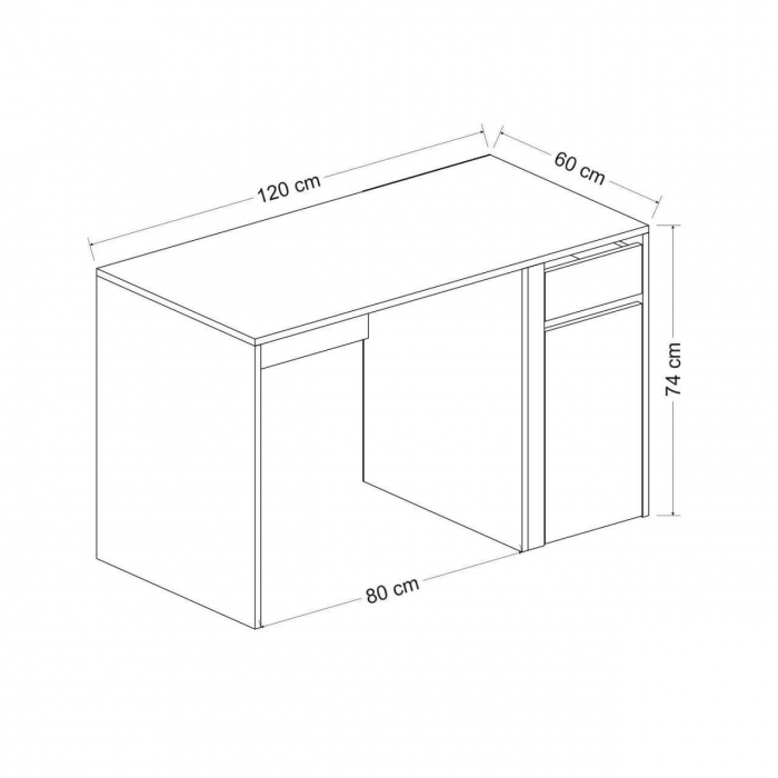 BIROU, PAL MELAMINAT, 1 SERTAR SI 1 DULAP CU 2 RAFTURI, ALB SI ANTRACIT, 120X60X74 CM, MODERN, MINAR [2]