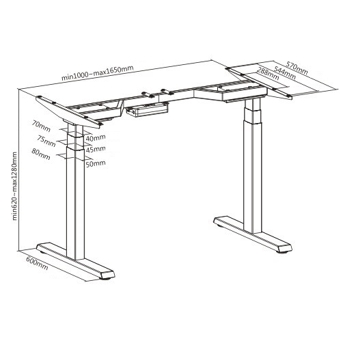 CADRU PENTRU BIROU REGLABIL 62-128 CM, CU 2 MOTOARE, DIGITAL TOUCH CONTROLLER, CULOARE NEGRU [10]