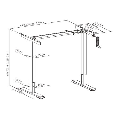 CADRU PENTRU BIROU REGLABIL MANUAL, 70-118 CM, CULOARE NEGRU [9]