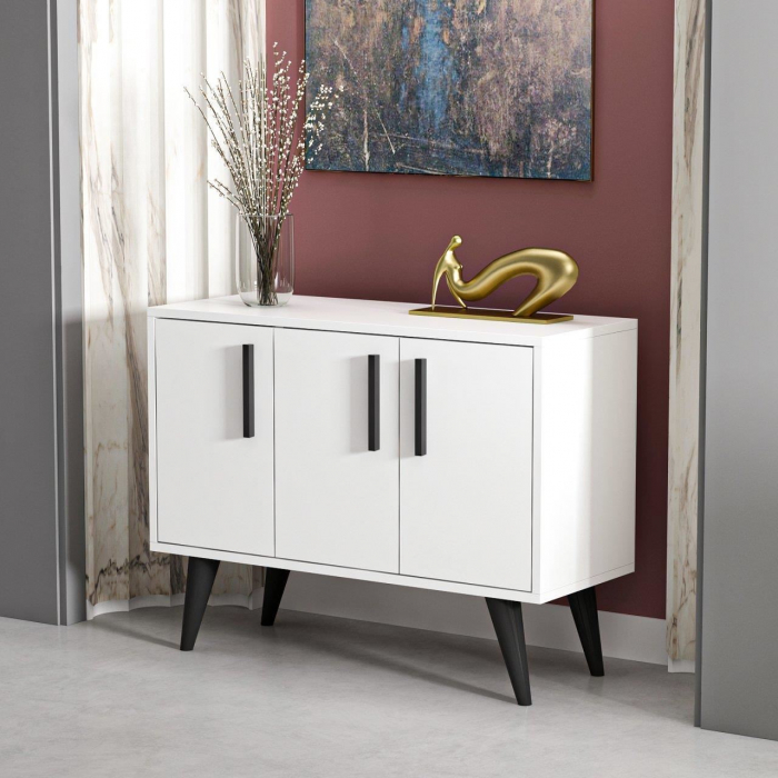 COMODA, PAL MELAMINAT, 3 RAFTURI, ALB, 90X35X69 CM, LARISSA, MINAR [6]