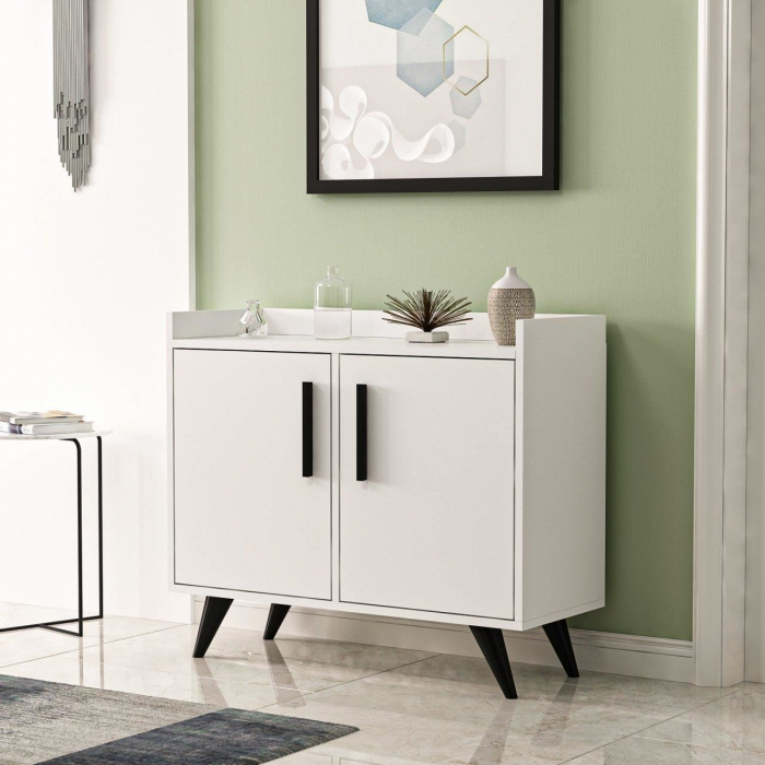 COMODA, PAL MELAMINAT, 4 RAFTURI, ALB, 90X35X77 CM, LAURA, MINAR [7]