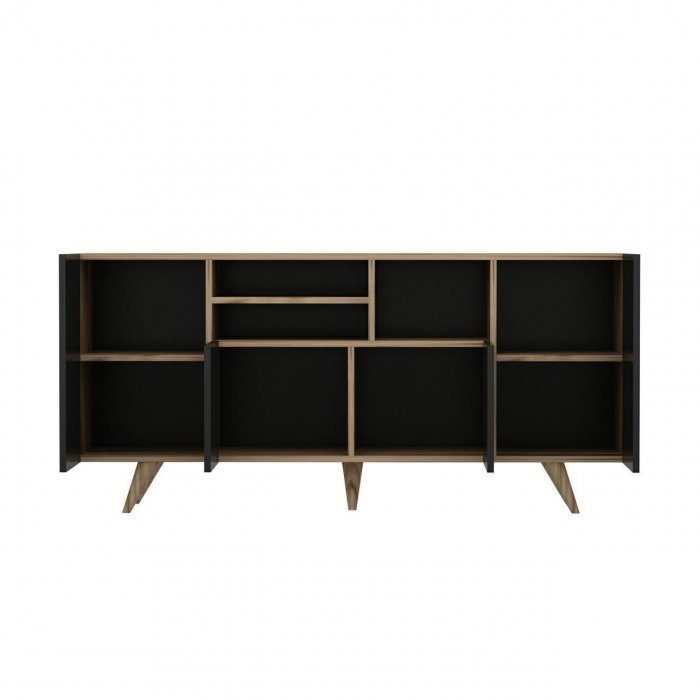 COMODA, PAL MELAMINAT, 9 RAFTURI, ANTRACIT SI NATUR, 160X42X75 CM, SANSA [4]