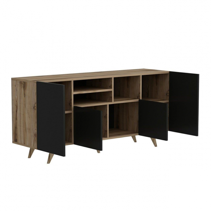 COMODA, PAL MELAMINAT, 9 RAFTURI, ANTRACIT SI NATUR, 160X42X75 CM, SANSA [5]