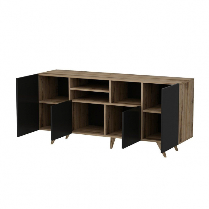 COMODA, PAL MELAMINAT, 9 RAFTURI, ANTRACIT SI NATUR, 160X42X75 CM, SANSA [3]